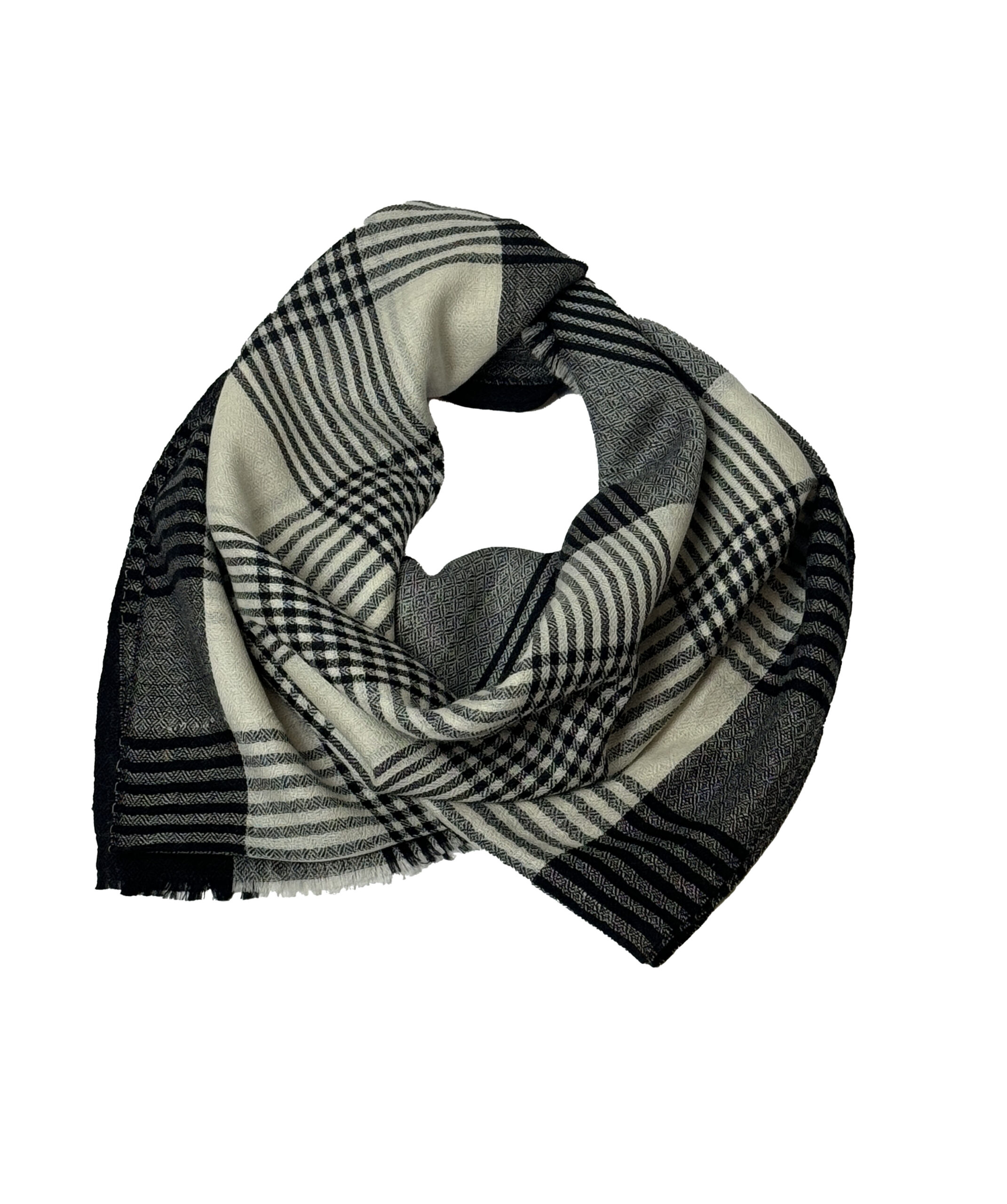 Semi Pashmina Black Beige Grey Strip Check - Image 4