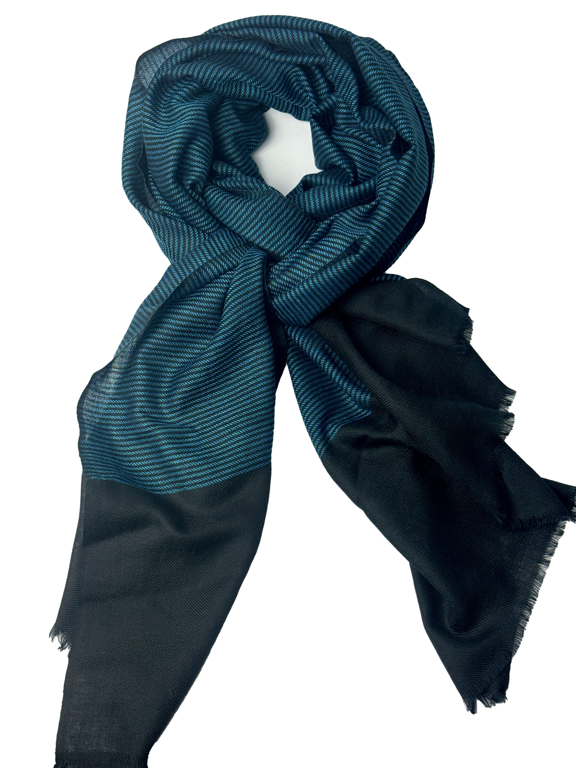 Semi Pashmina Black with Blue Stripe - Image 2