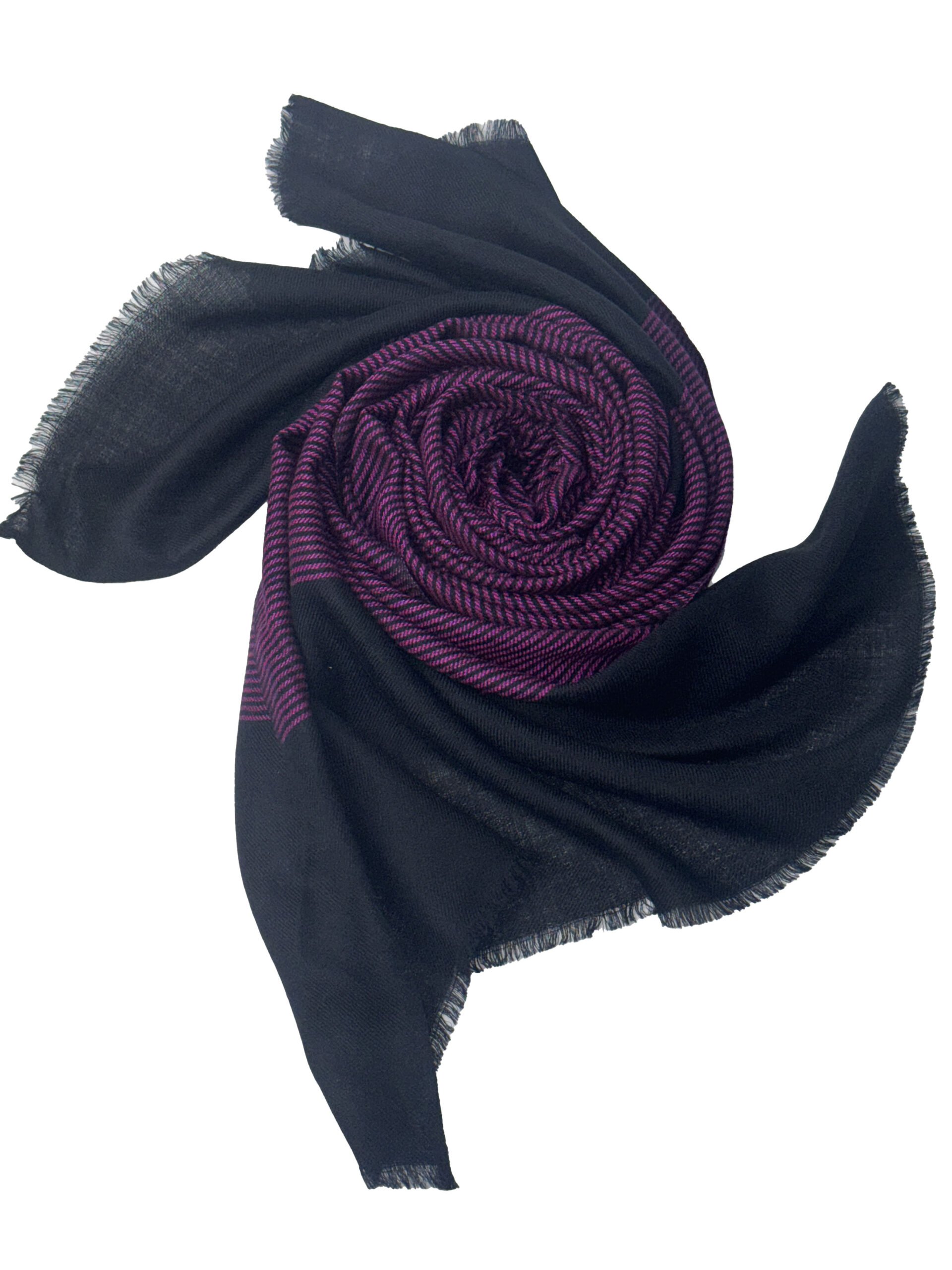 Semi Pashmina Black with Fuchsia Stripe