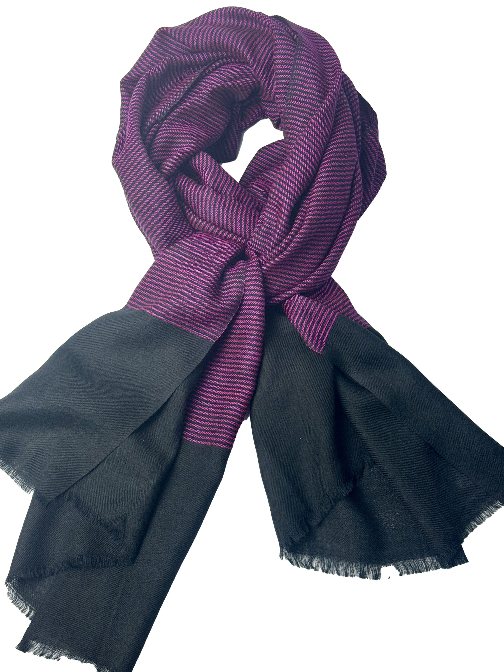 Semi Pashmina Black with Fuchsia Stripe - Image 3
