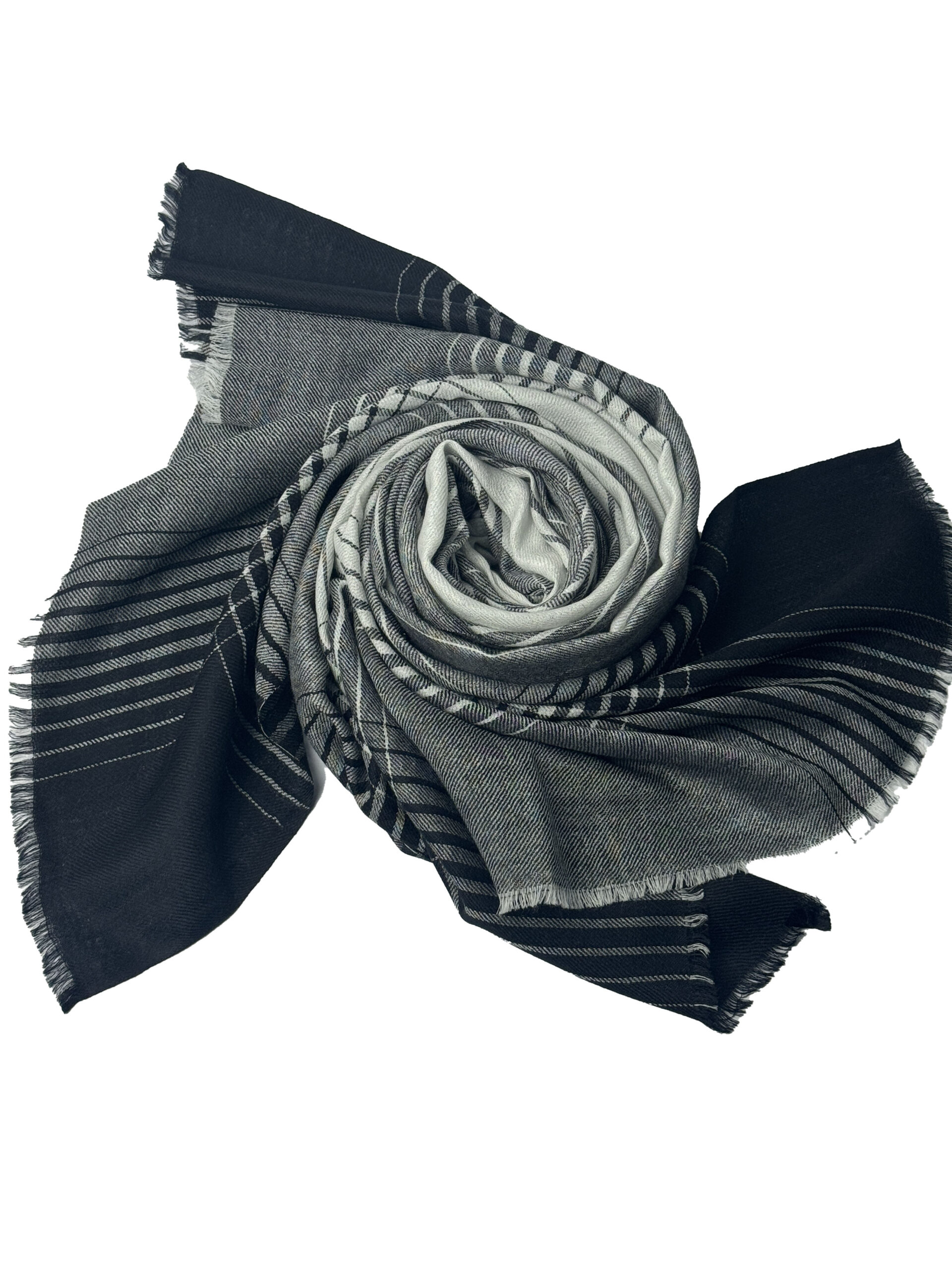 Semi Pashmina Black Cream Grey Stripe