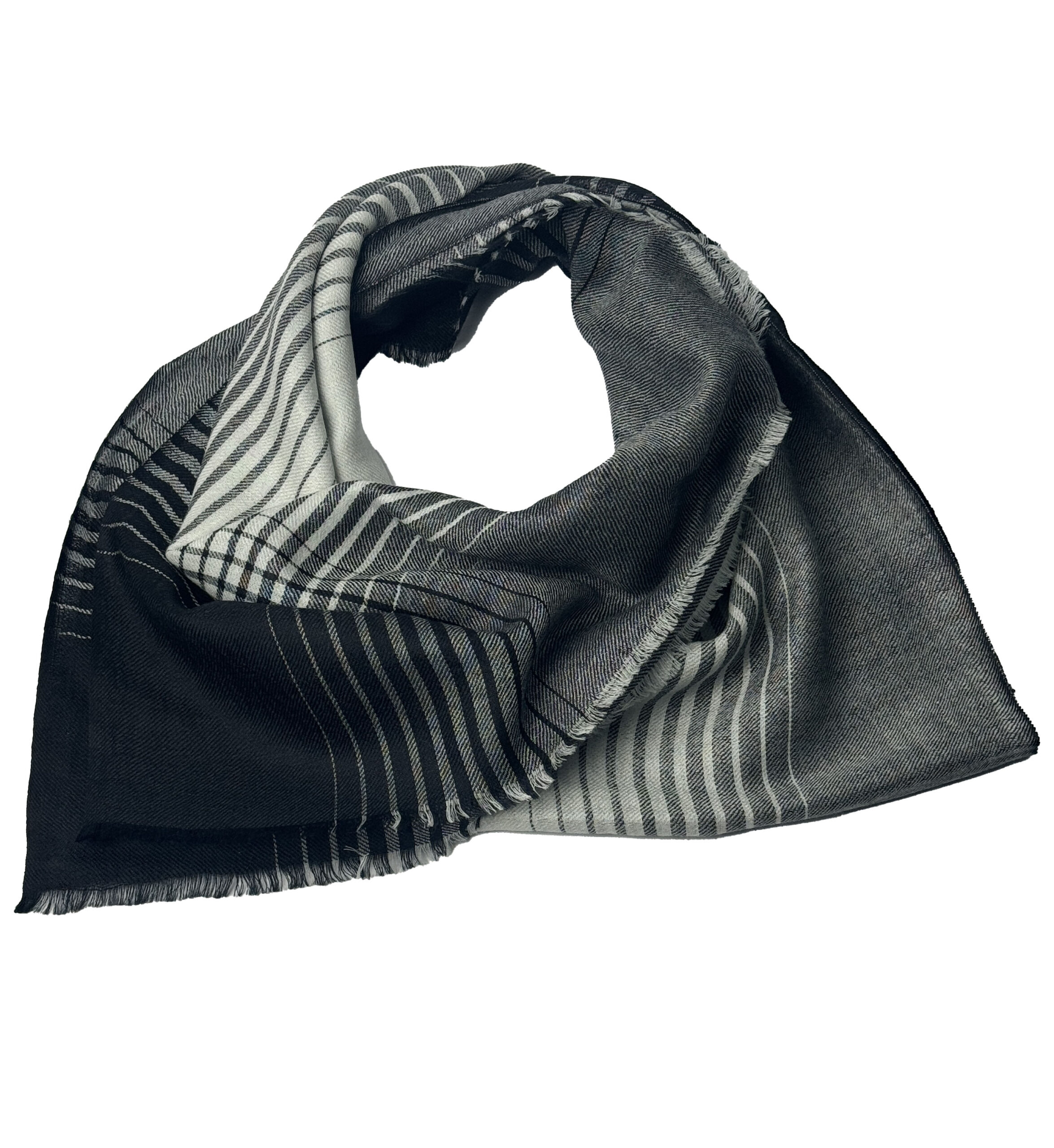 Semi Pashmina Black Cream Grey Stripe - Image 4