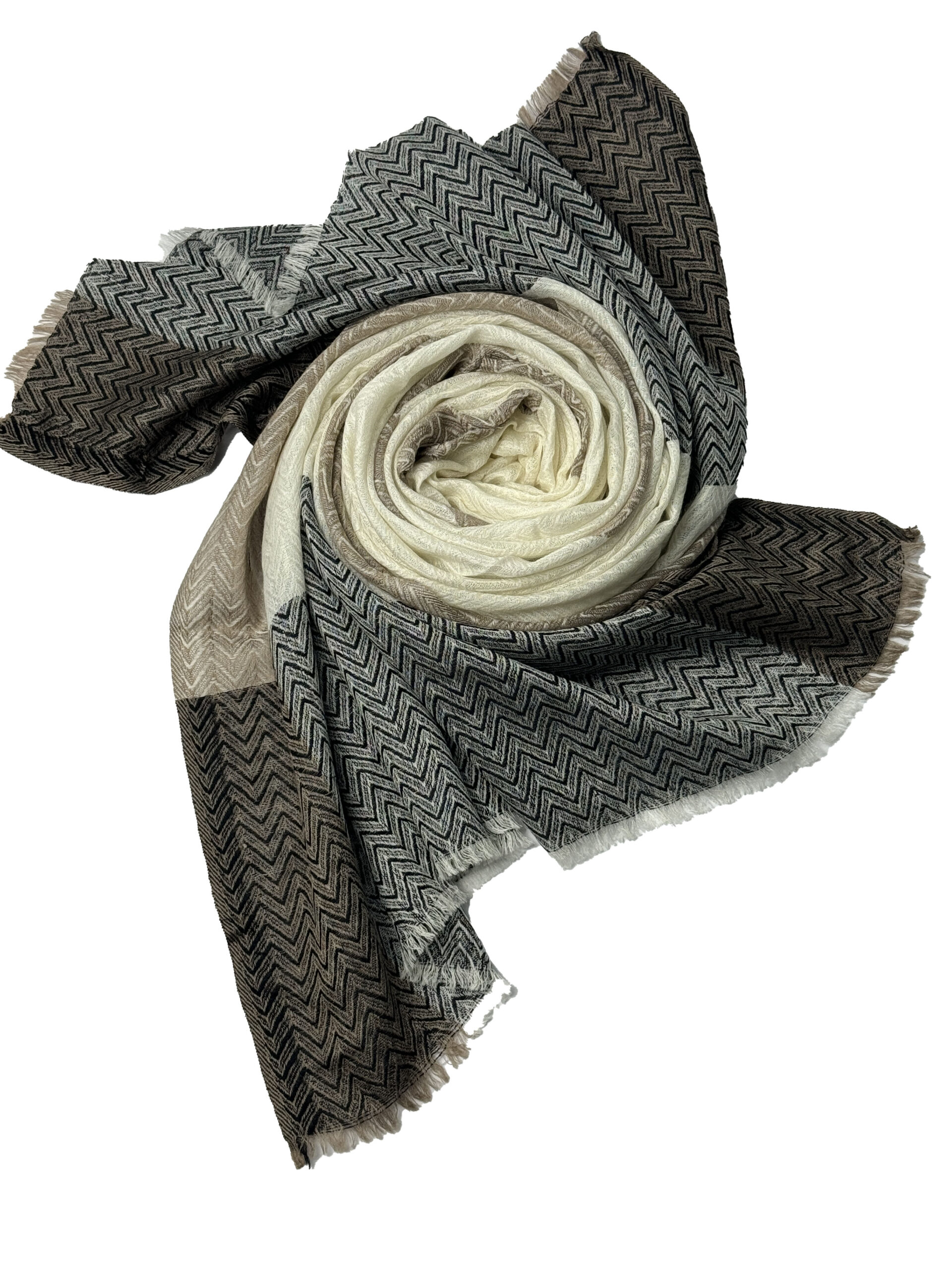 Semi Pashmina Cream Dark ZigZag