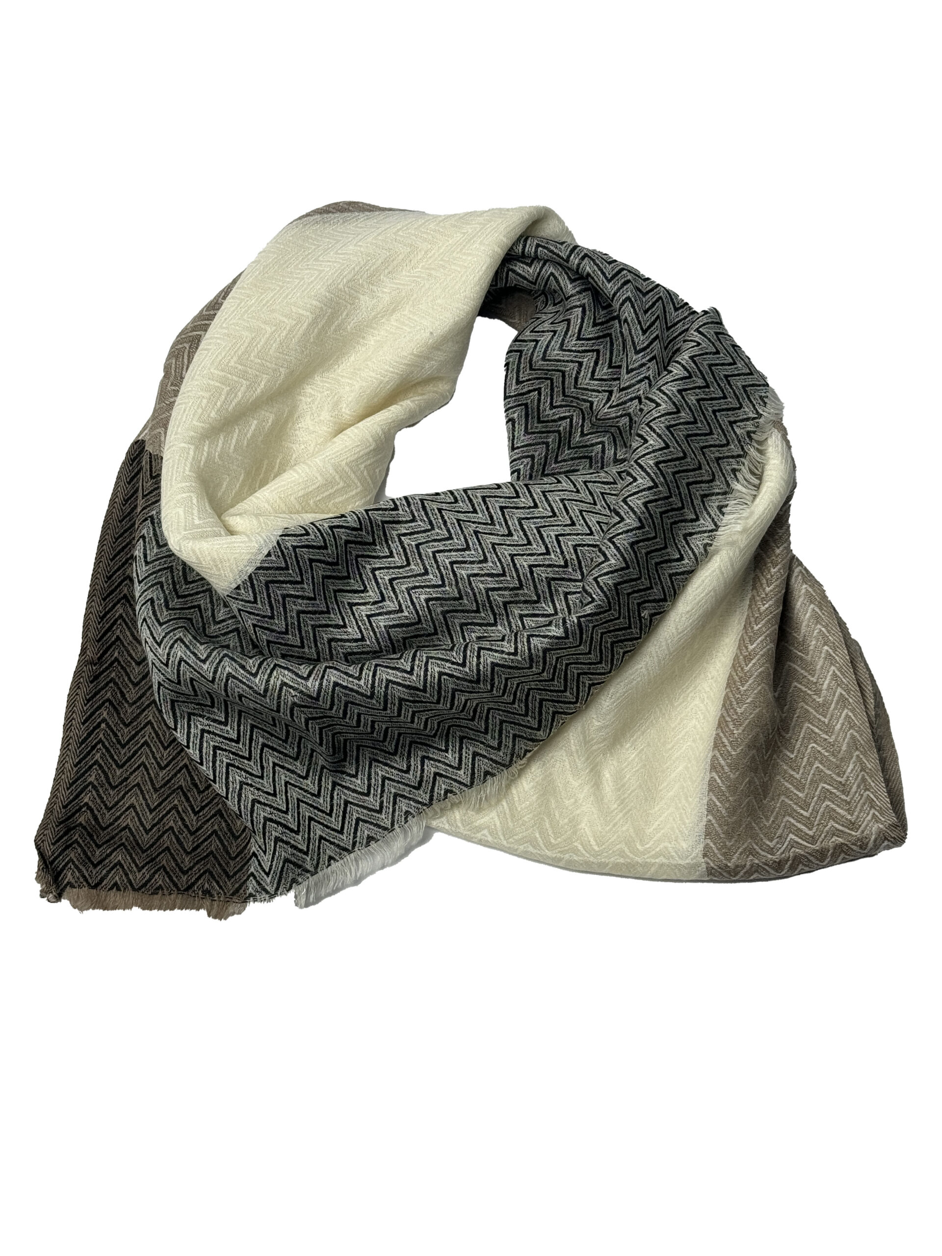 Semi Pashmina Cream Dark ZigZag - Image 4