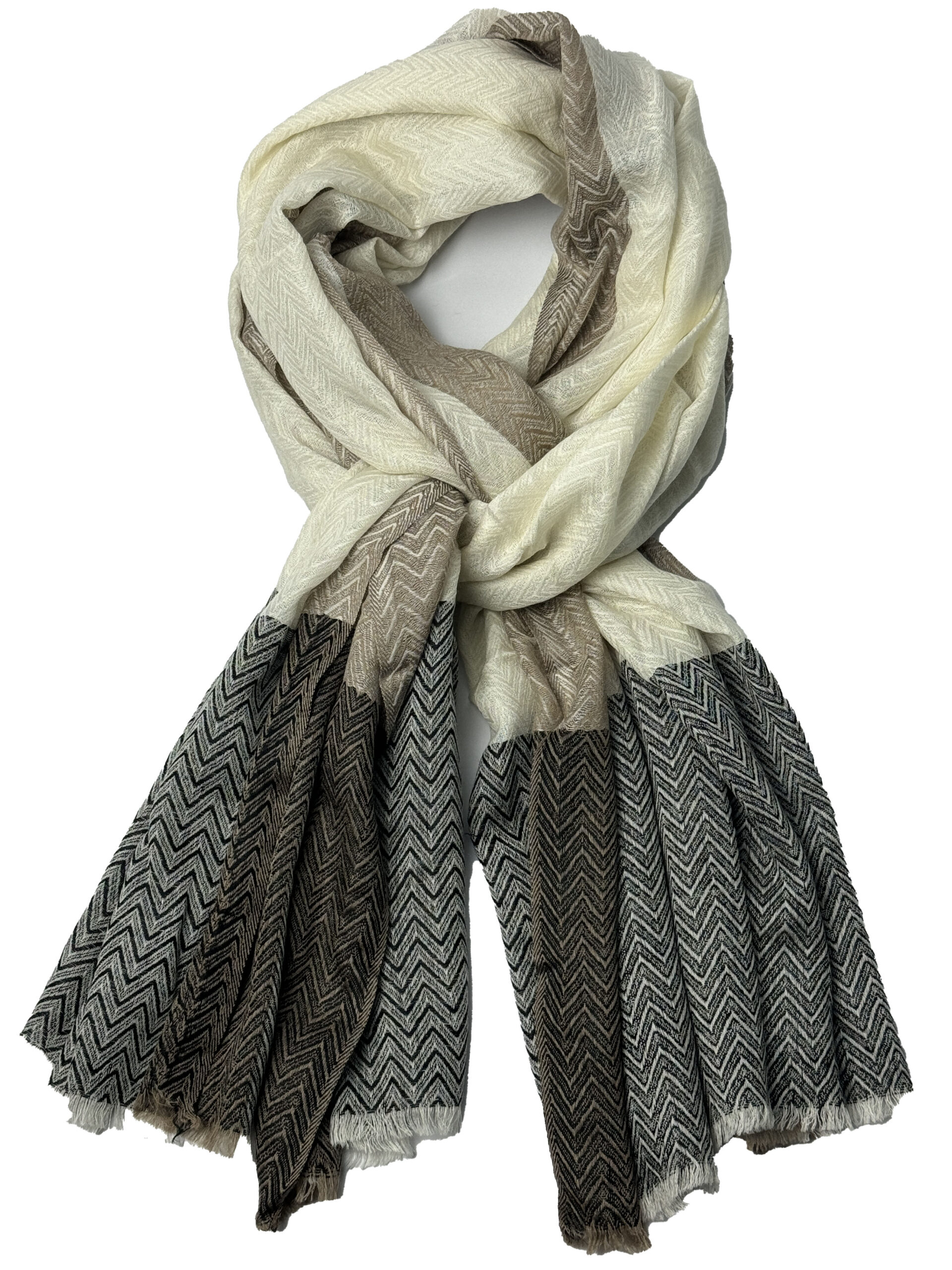 Semi Pashmina Cream Dark ZigZag - Image 3