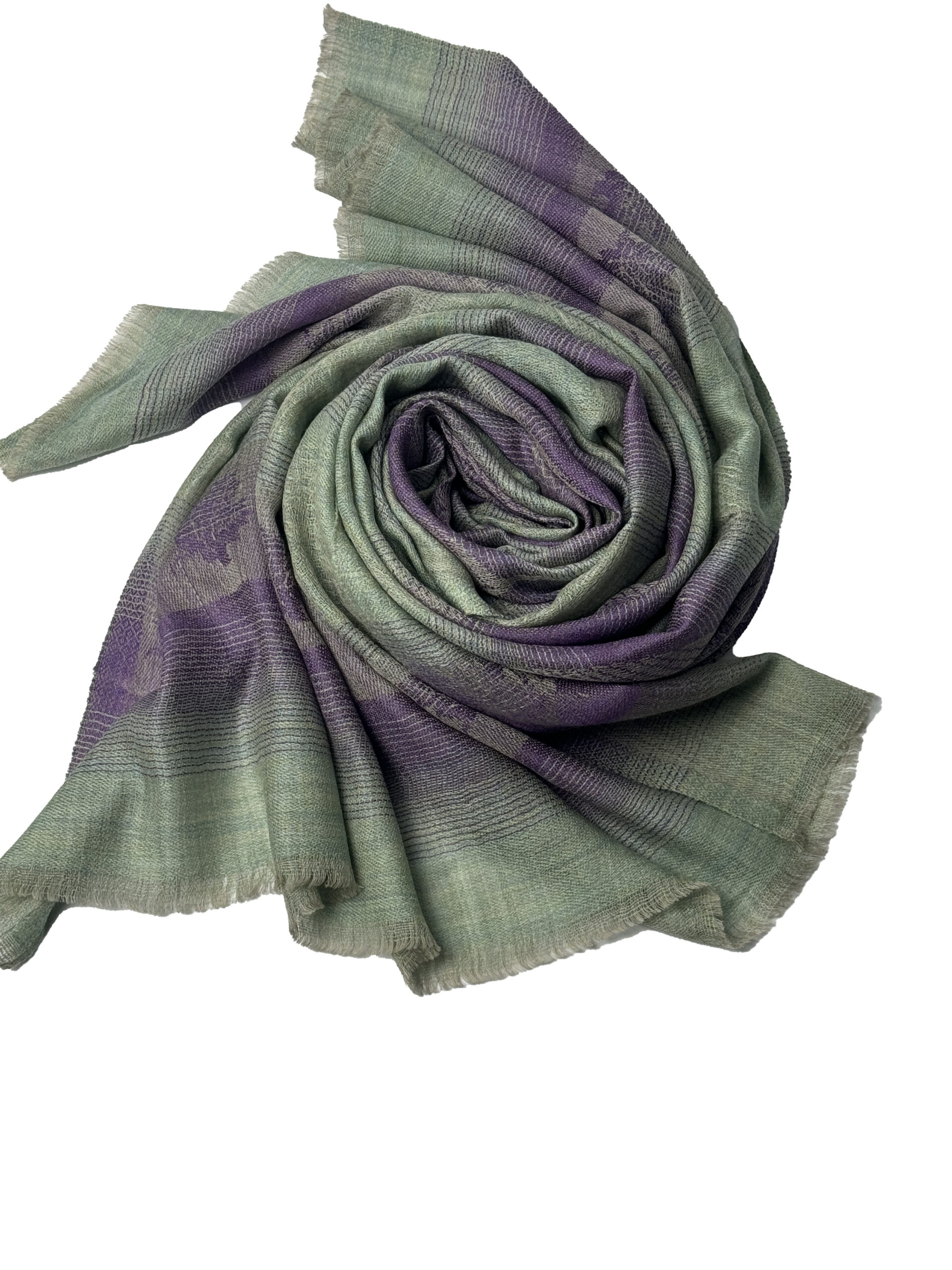 Semi Pashmina Green Purple with Gold Leaf