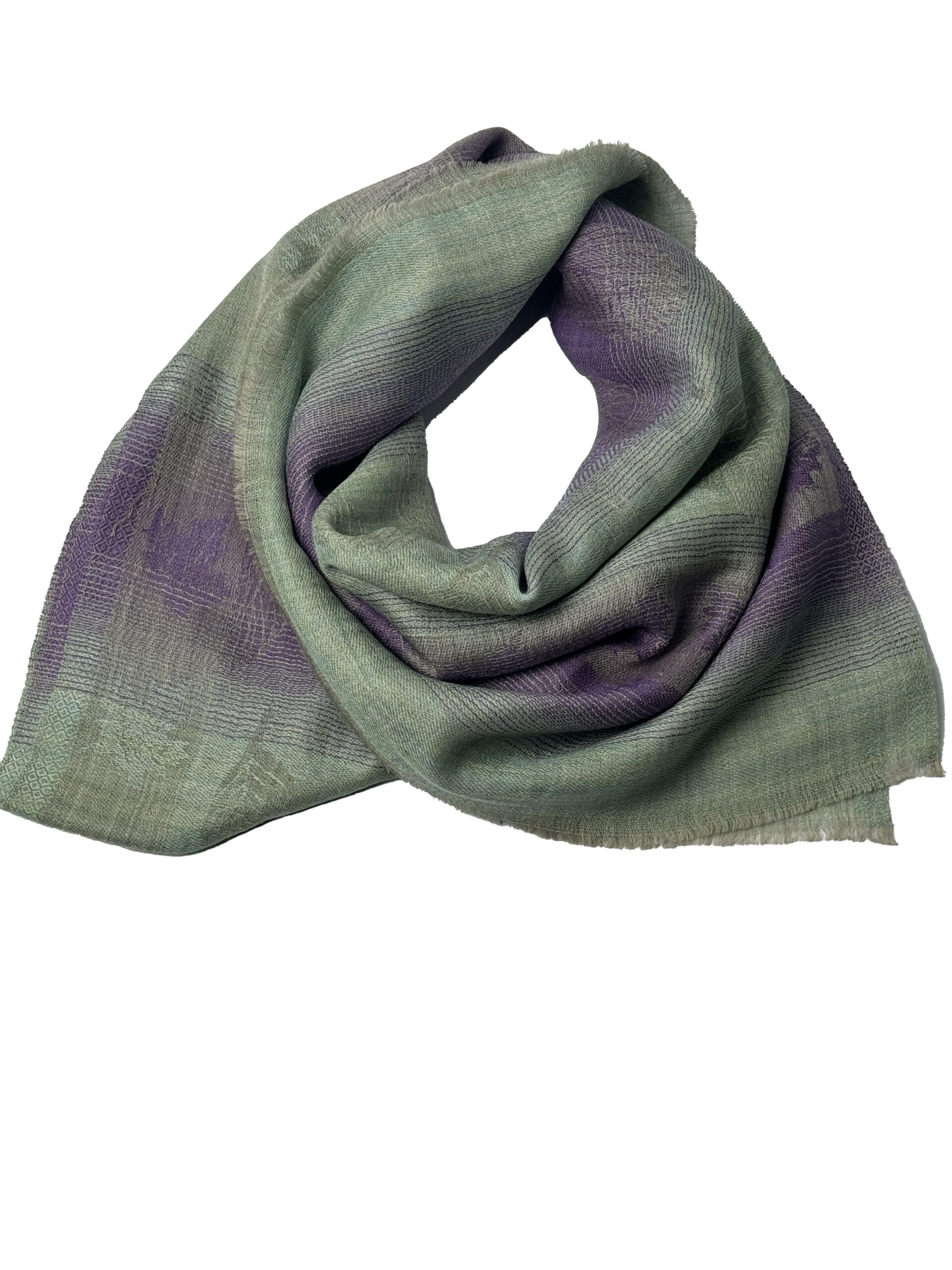Semi Pashmina Green Purple with Gold Leaf - Image 2