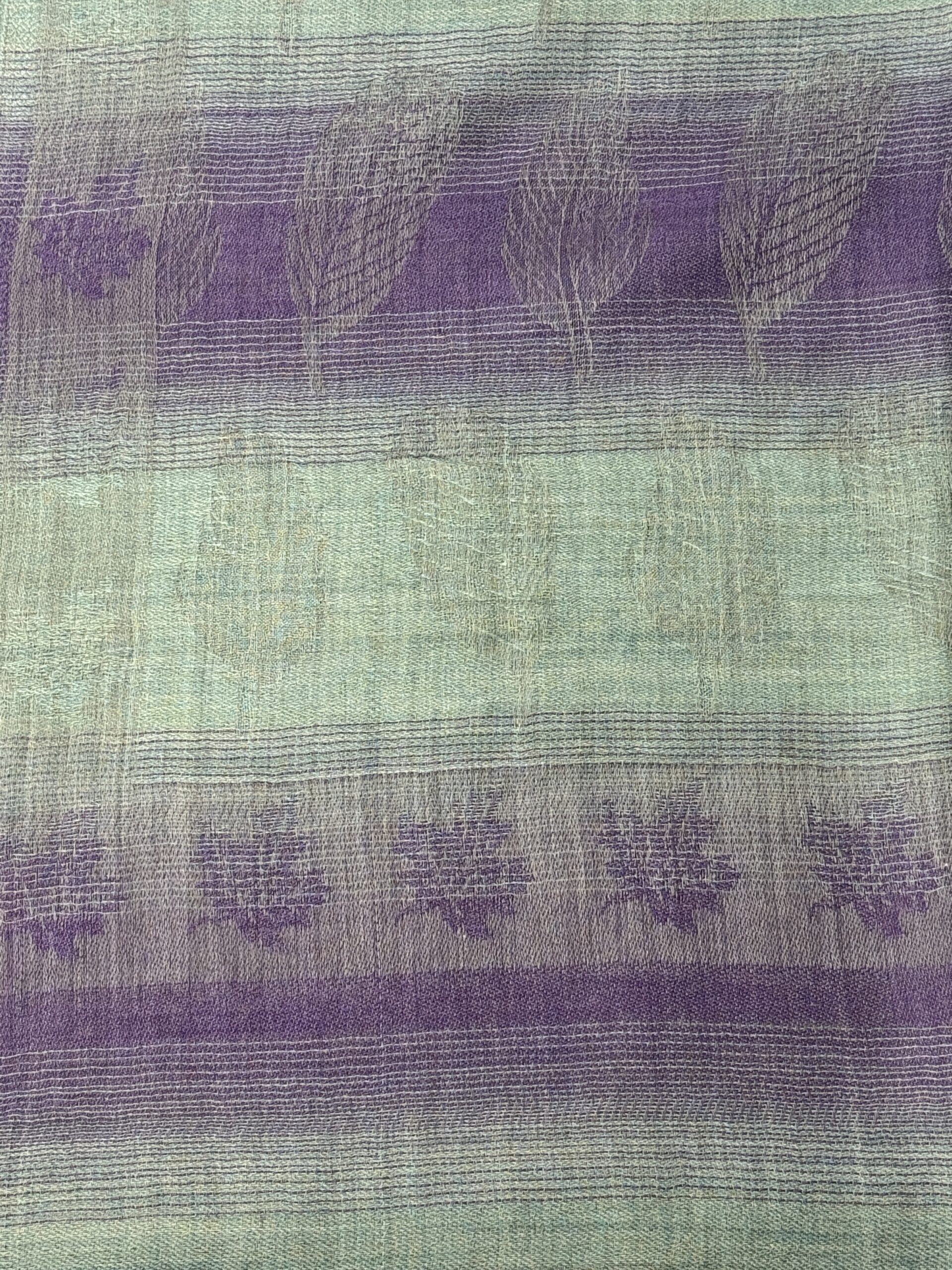 Semi Pashmina Green Purple with Gold Leaf - Image 5