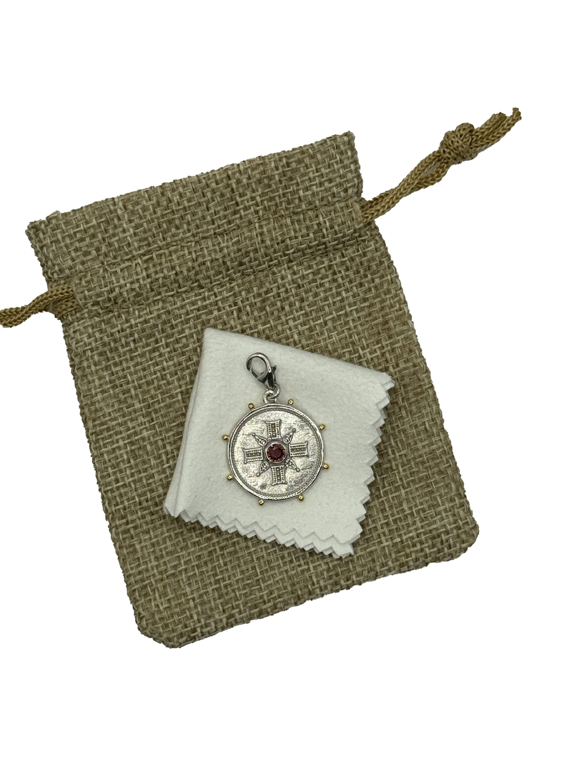 Coin Pendant with Pink Tourmaline semi-precious stone - Image 4