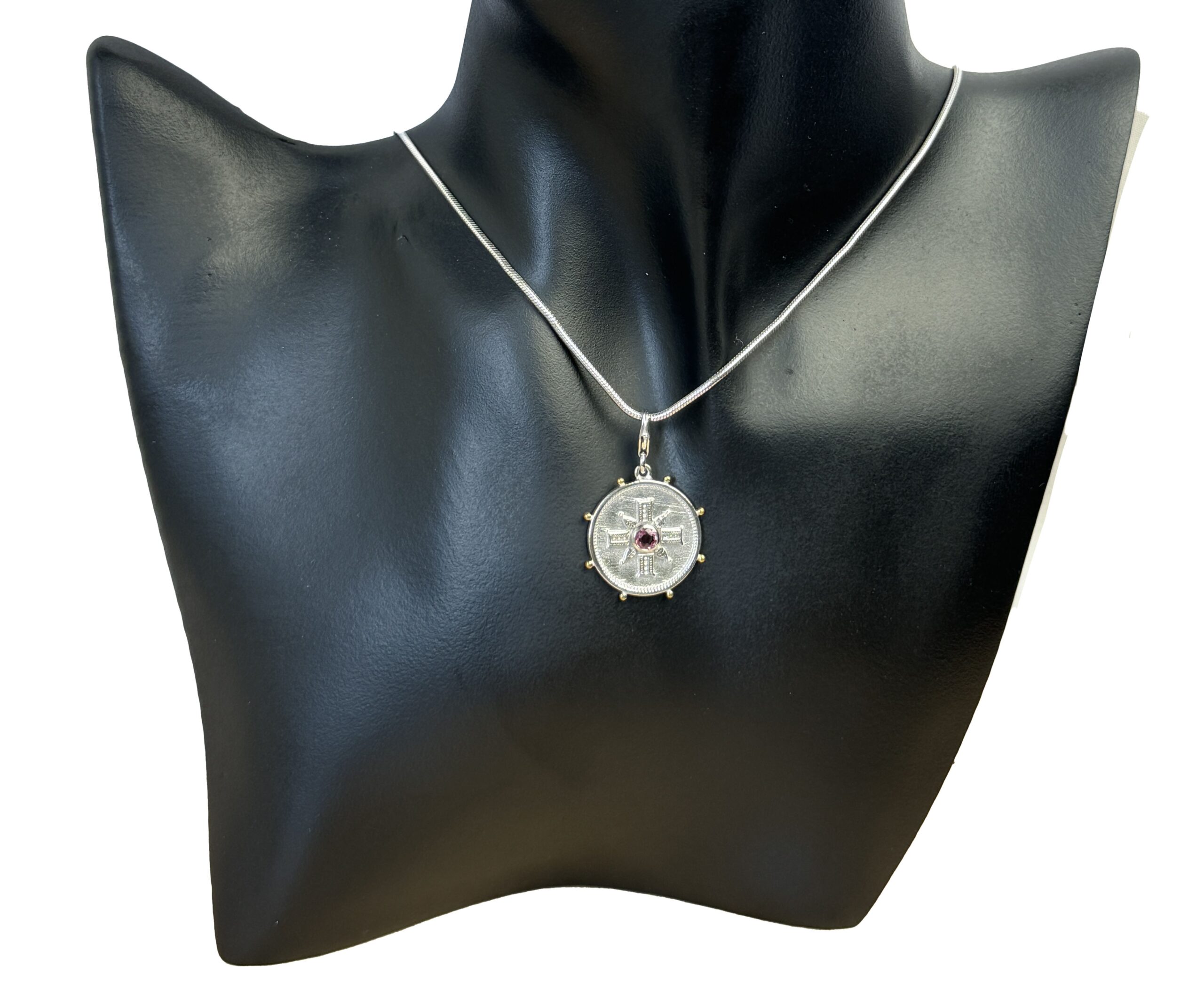 Coin Pendant with Pink Tourmaline semi-precious stone - Image 3