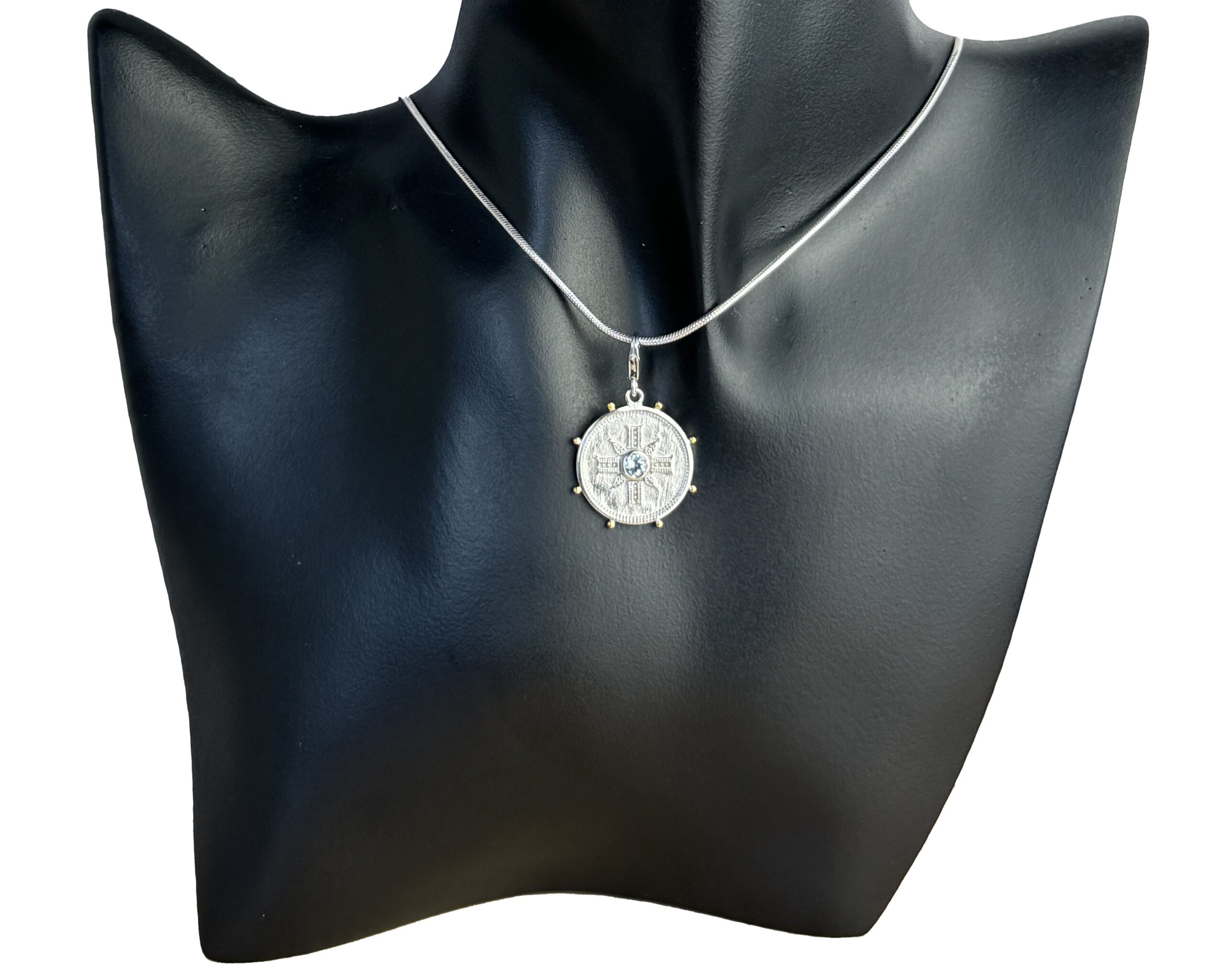 Coin Pendant with Aquamarine semi-precious stone - Image 3