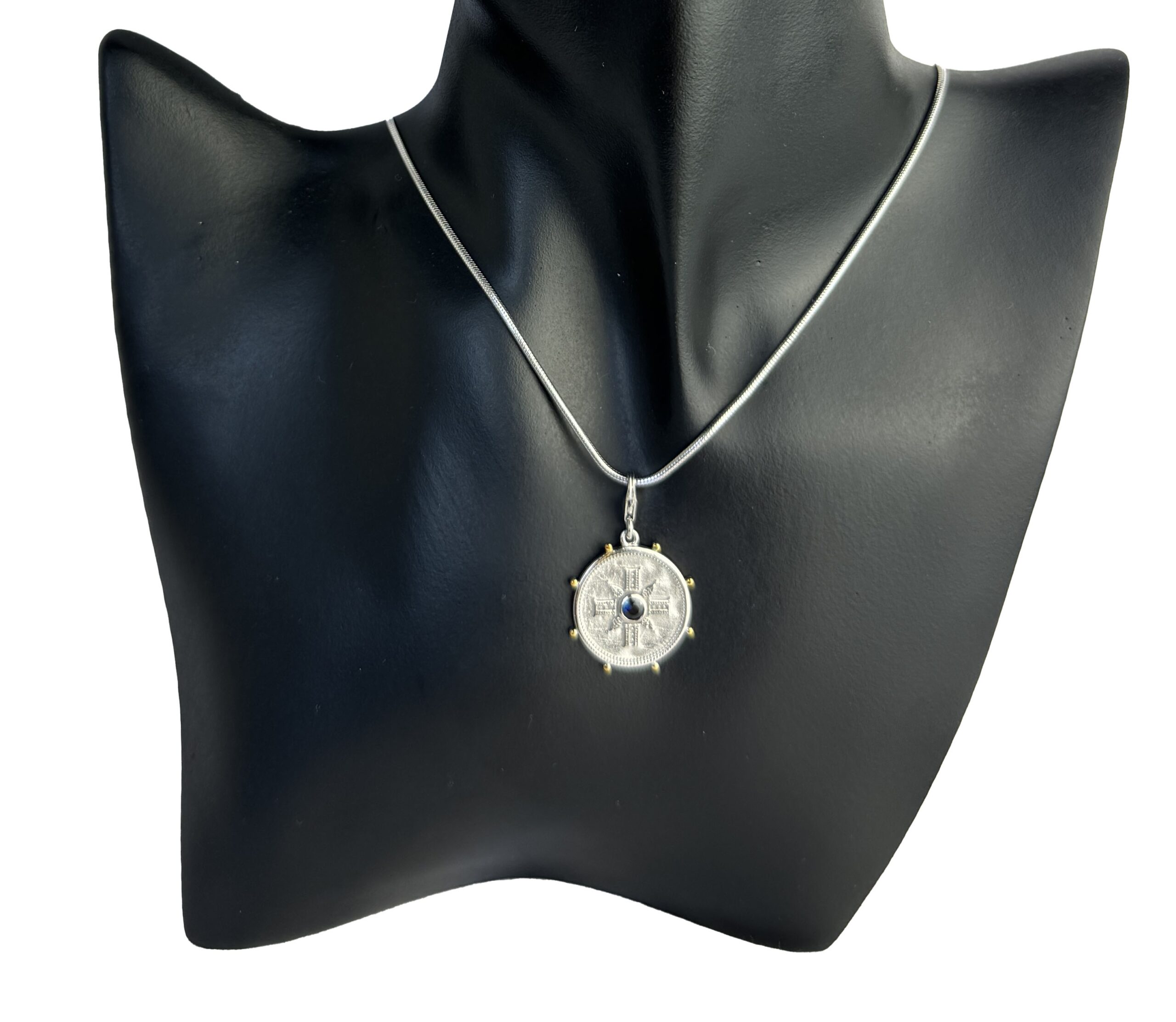 Coin Pendant with Sapphire semi-precious stone - Image 2