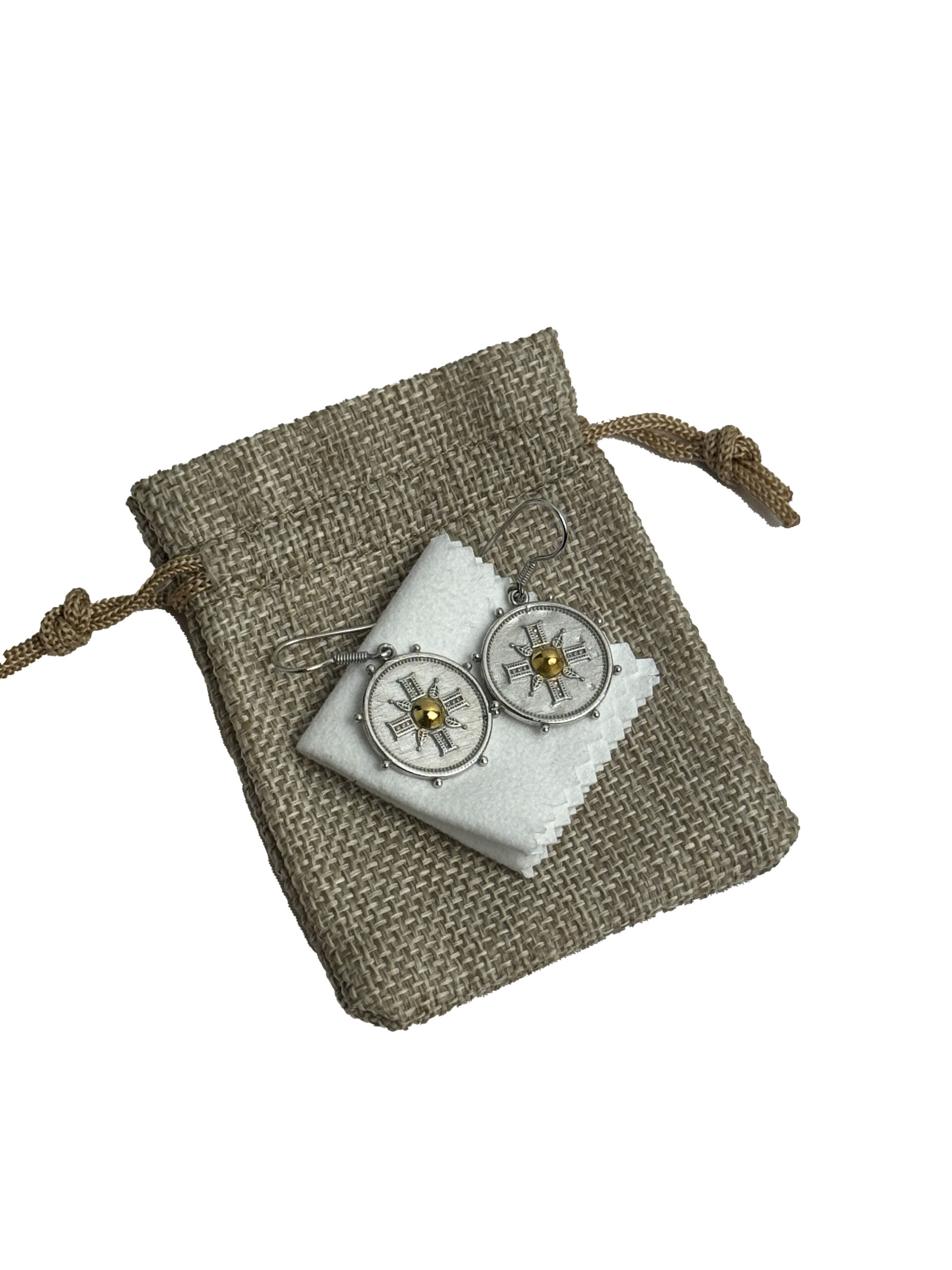 Solid sterling silver cross gold plated earrings