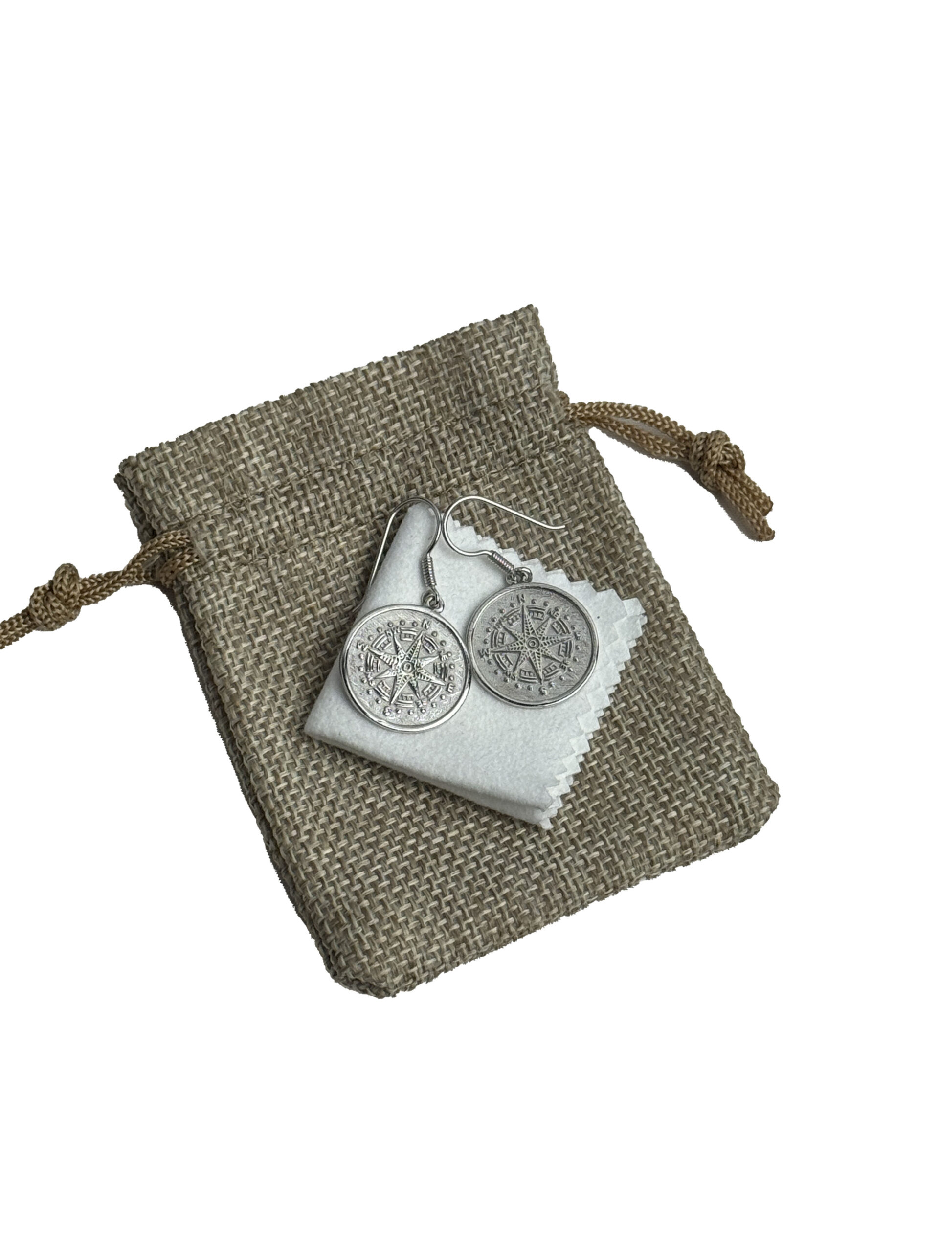 Solid sterling silver compass earrings