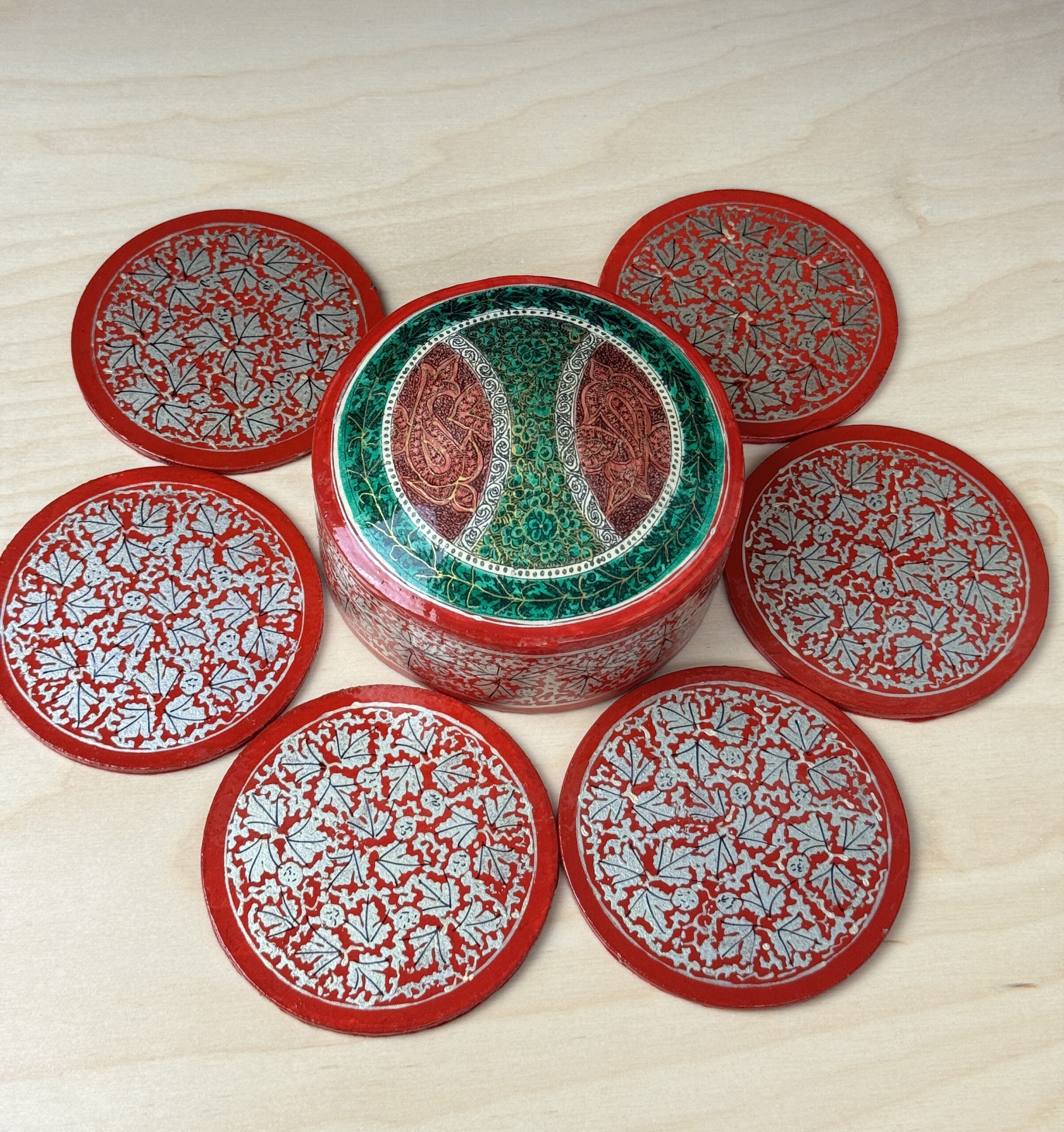 Coaster set Red Silver