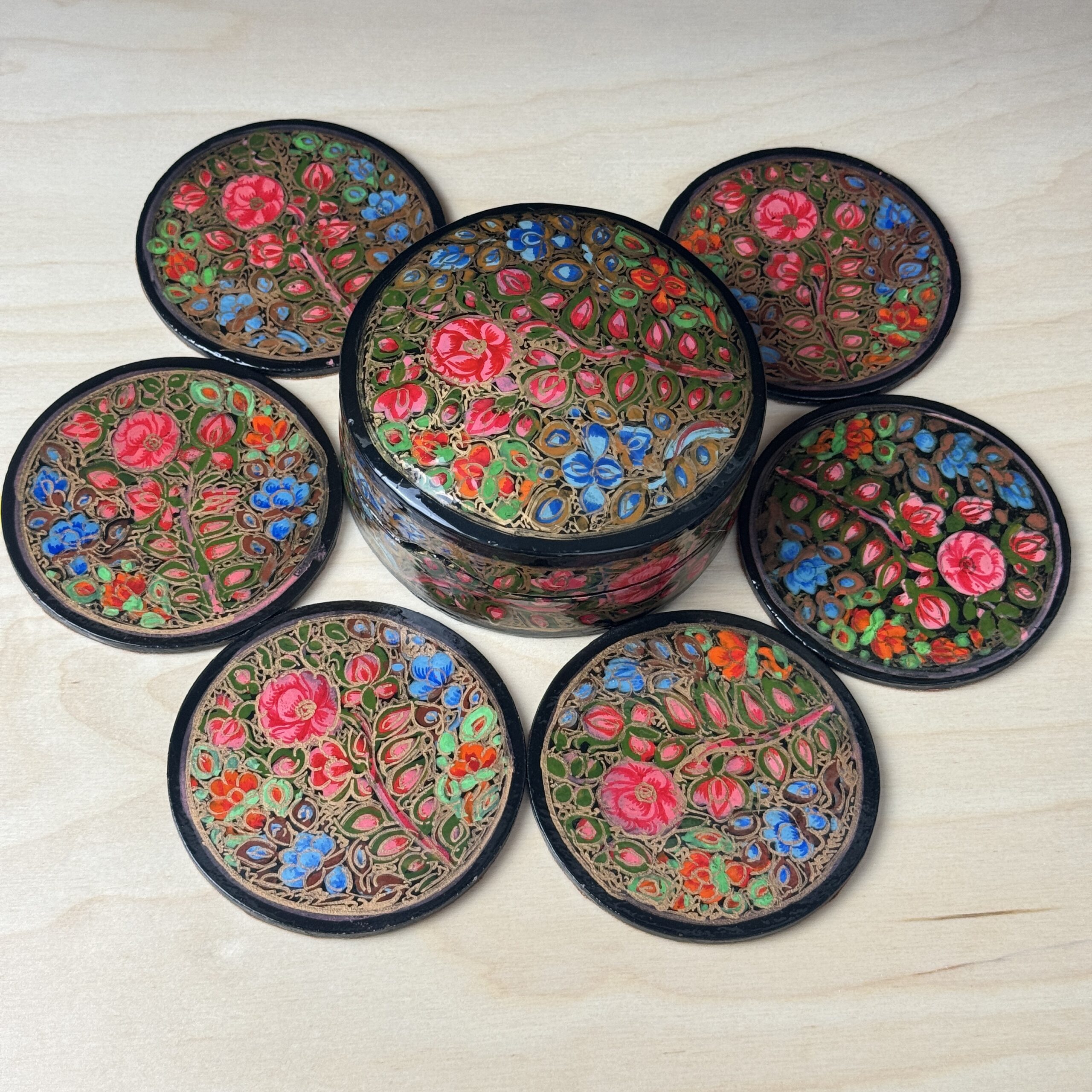 Coaster Set Black Floral