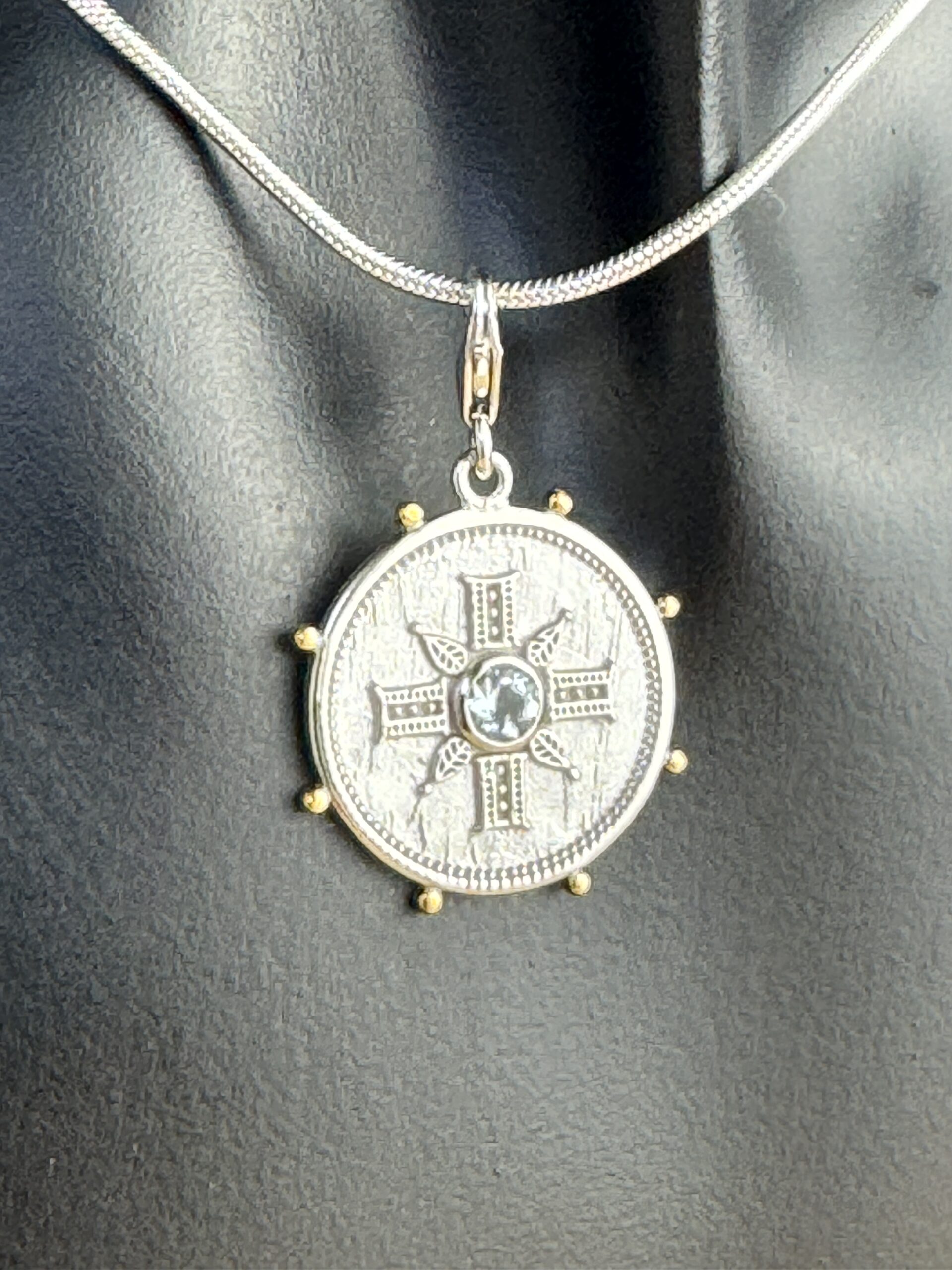Coin Pendant with Aquamarine semi-precious stone